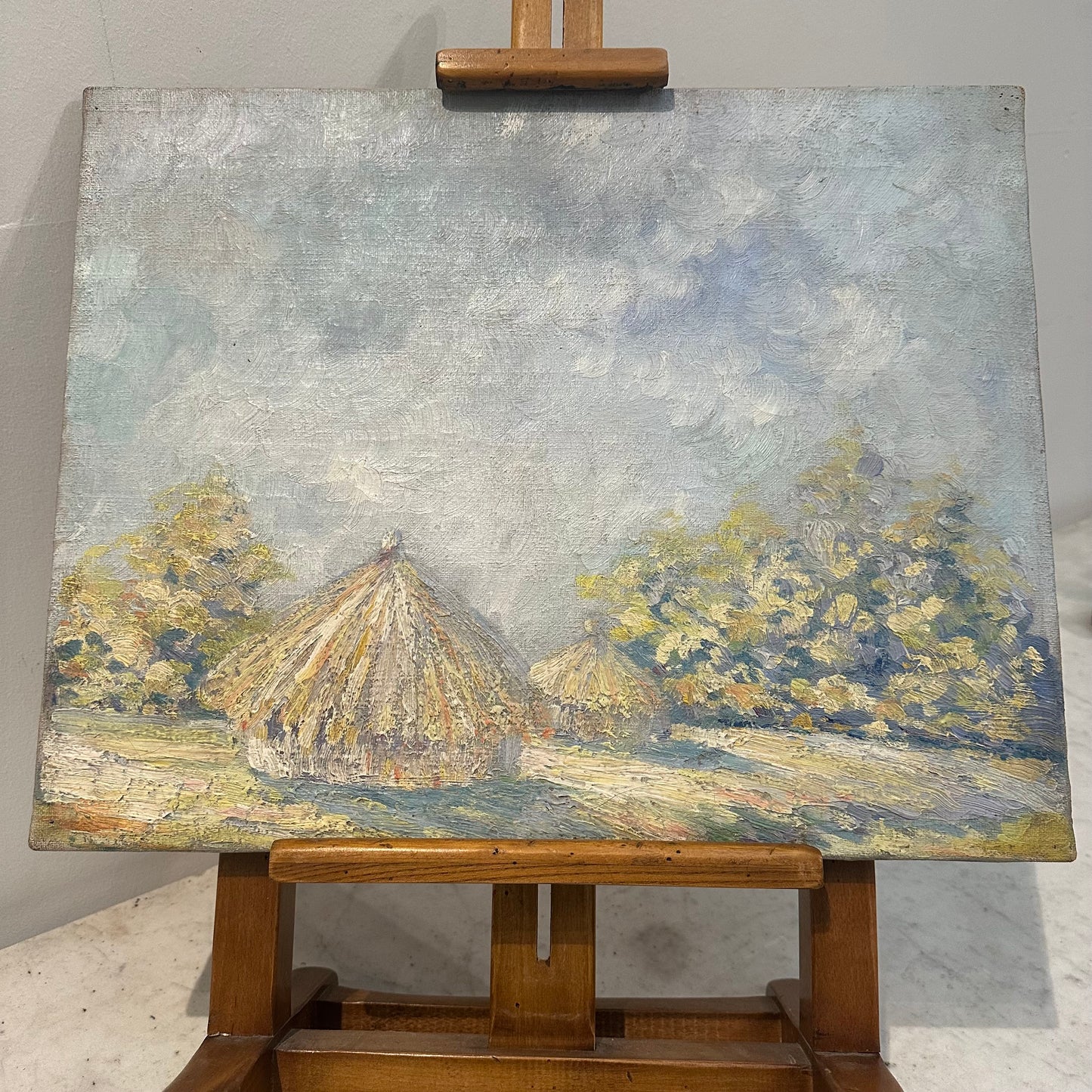 Exceptional Oil on Canvas. “ Hay Stacks” French 1900