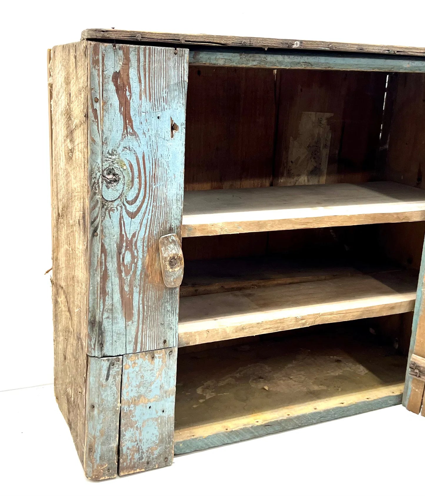 Primitive Wooden Country Cabinet With Blue Paint
