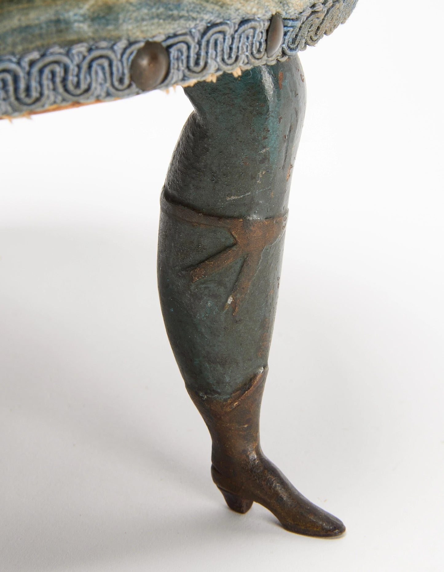 Unusual "Foot" Stool in Cast Iron and Velvet