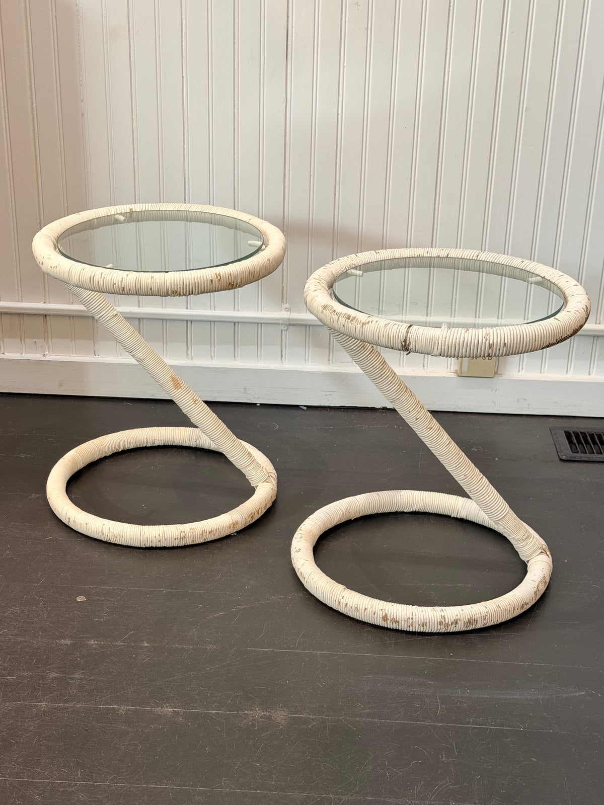 Pair Vintage Side Tables with Glass top
