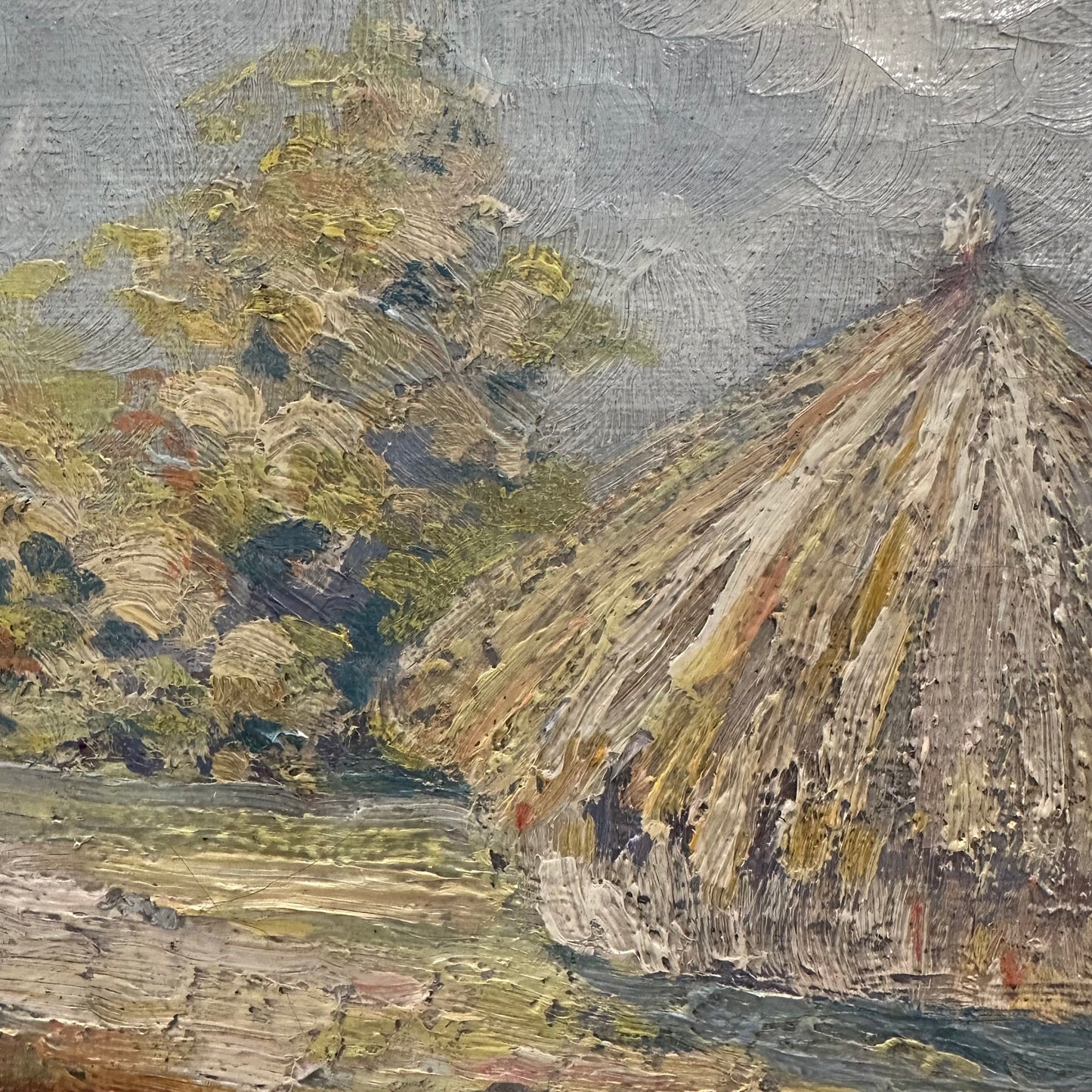 Exceptional Oil on Canvas. “ Hay Stacks” French 1900