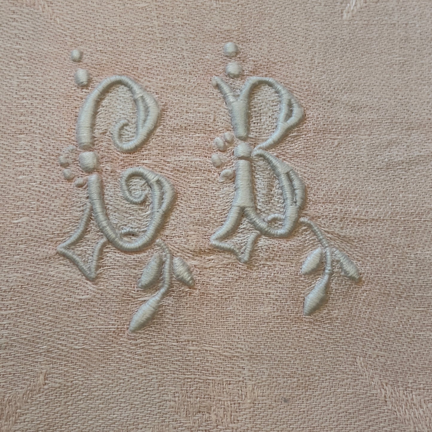Large Vintage French Damask Napkins in Pale Pink