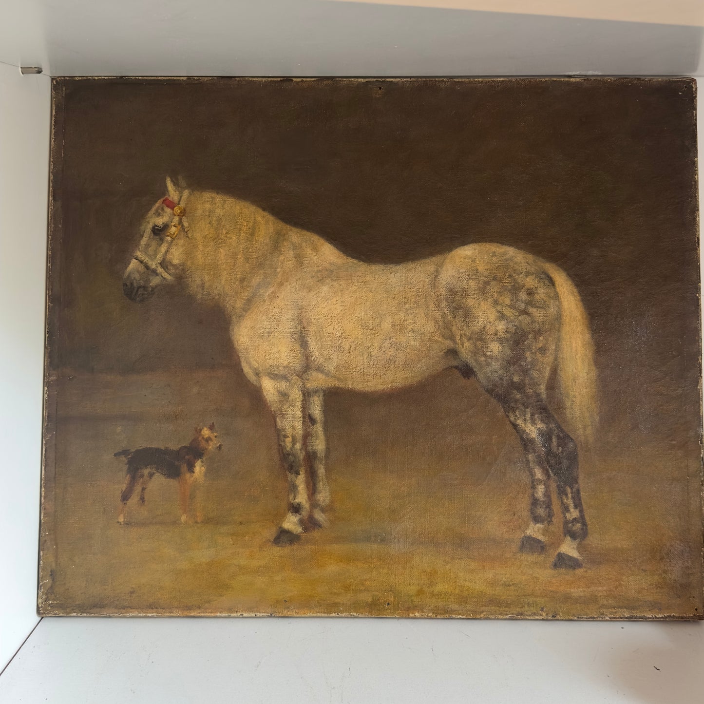 French 19th century Oil on Canvas of a Dappled Grey Horse