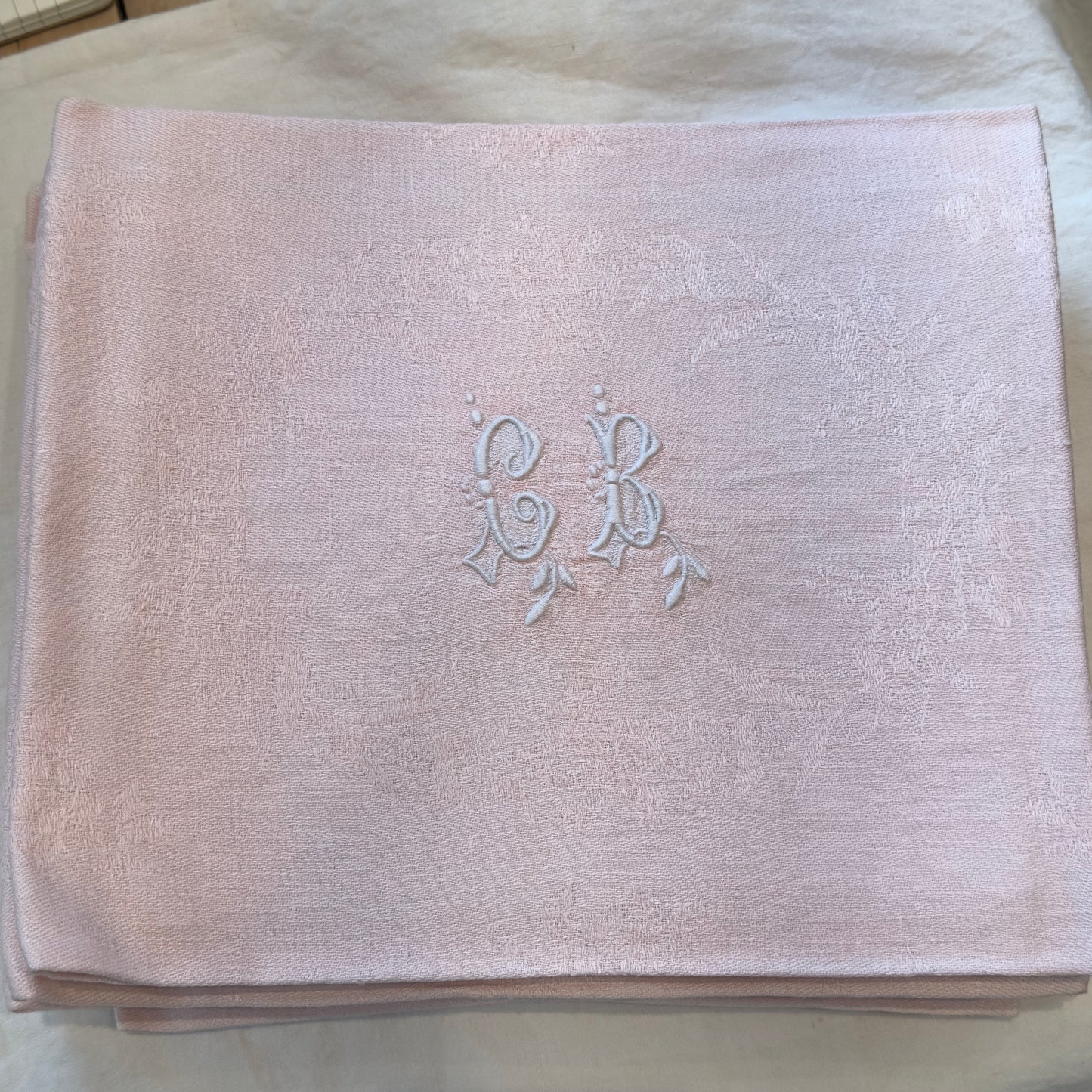 Large Vintage French Damask Napkins in Pale Pink