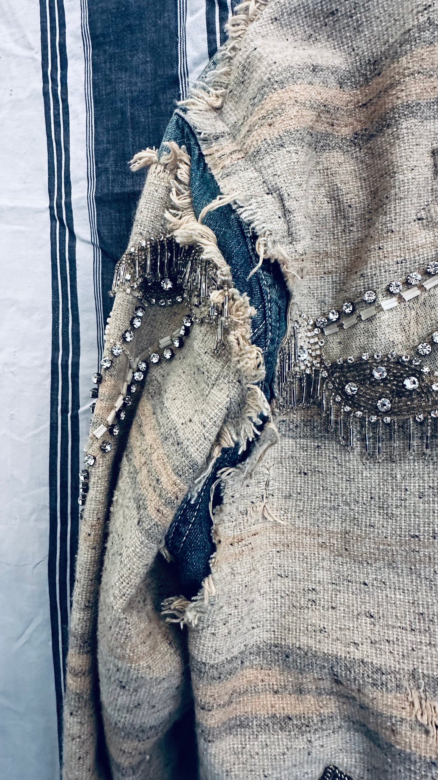 Ralph Lauren Purple Label Jacket Denim with Embellishments in Crystal, Lace & Feather