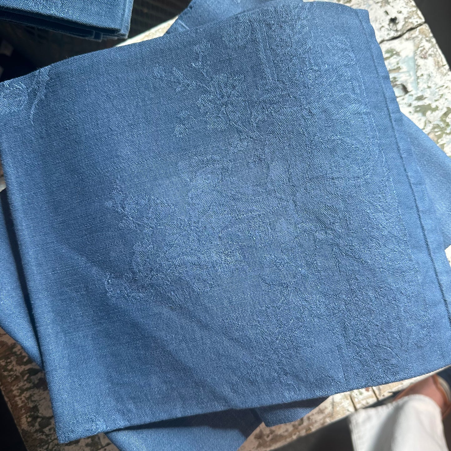 12 French 19th C Damask Napkins in Dyed French Blue