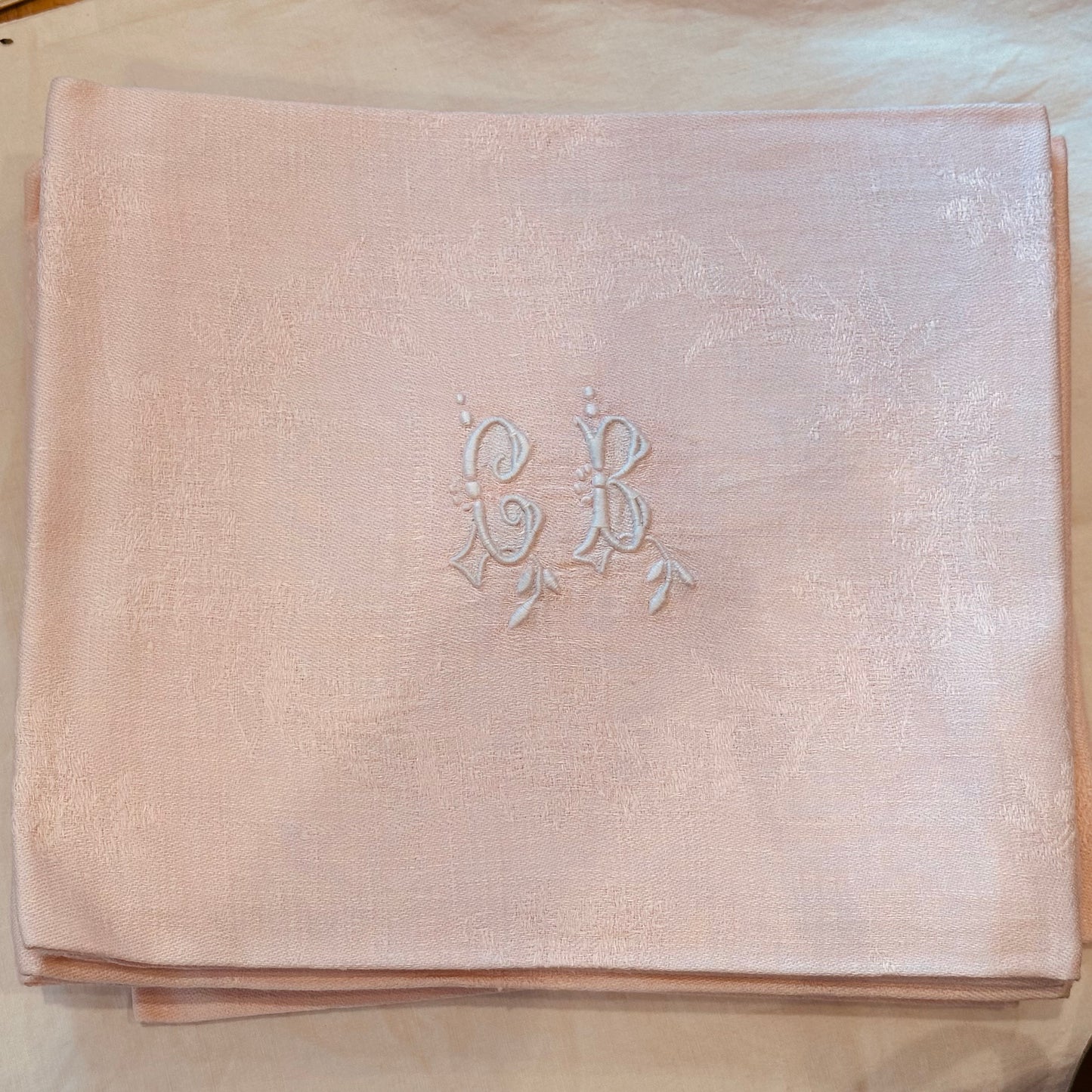 Large Vintage French Damask Napkins in Pale Pink