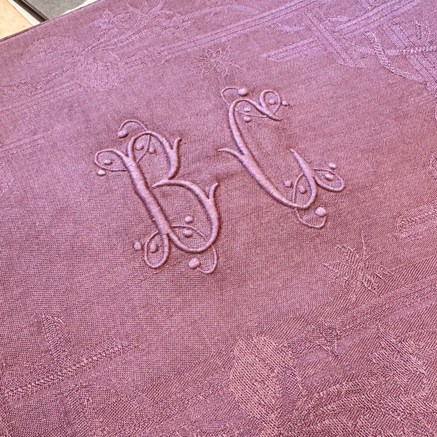 Very large French Damask Napkins in Eggplant