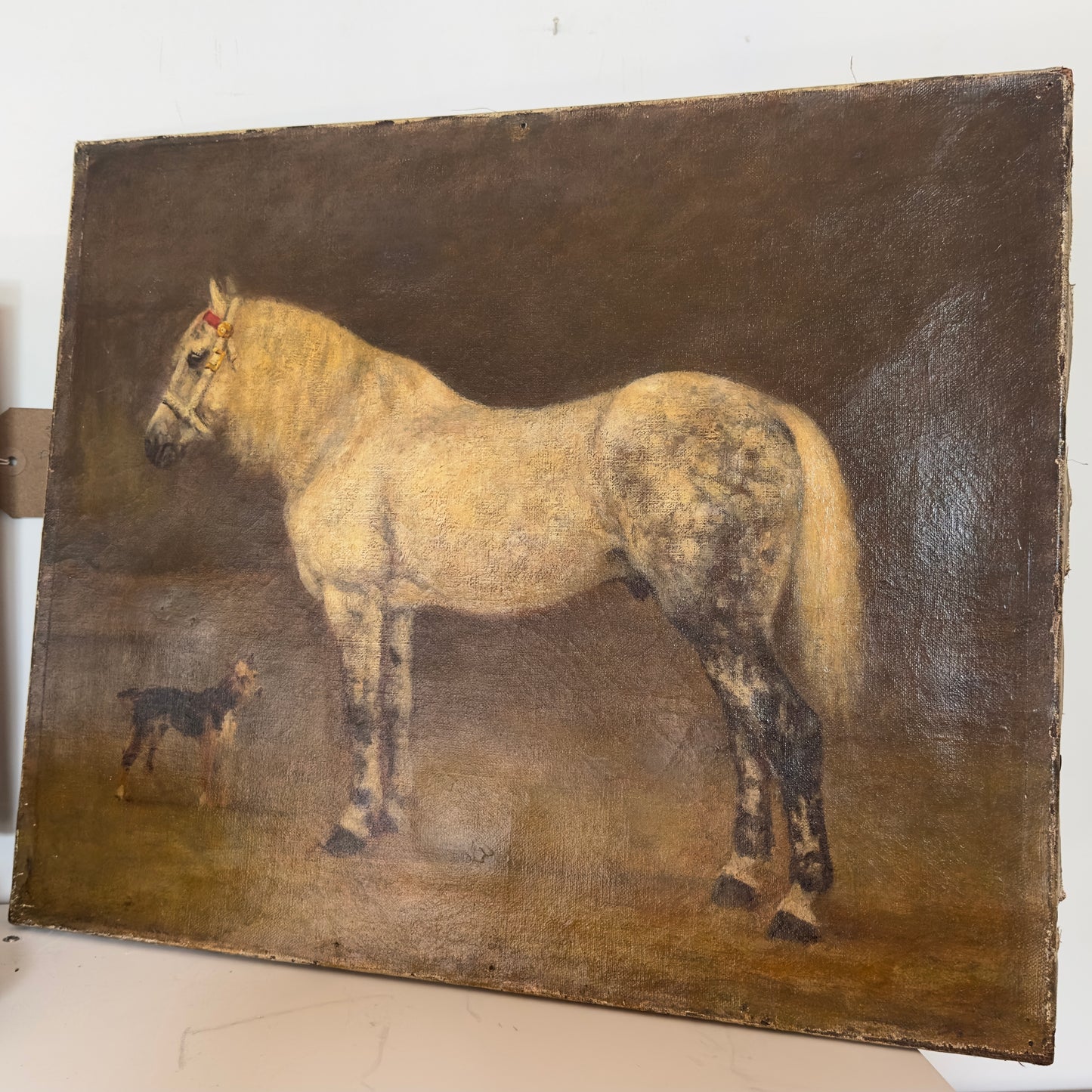 French 19th century Oil on Canvas of a Dappled Grey Horse