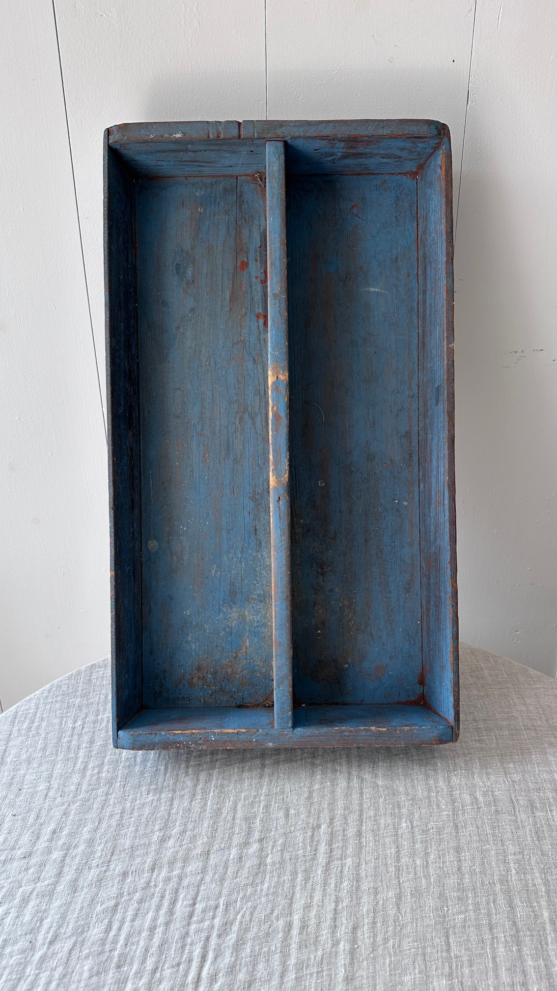 Large Vintage Cutlery Tray in Blue Paint
