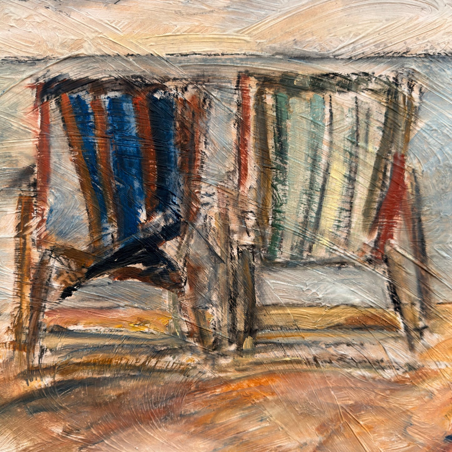 Pair Deck Chairs, Oil on Canvas. English c 1996