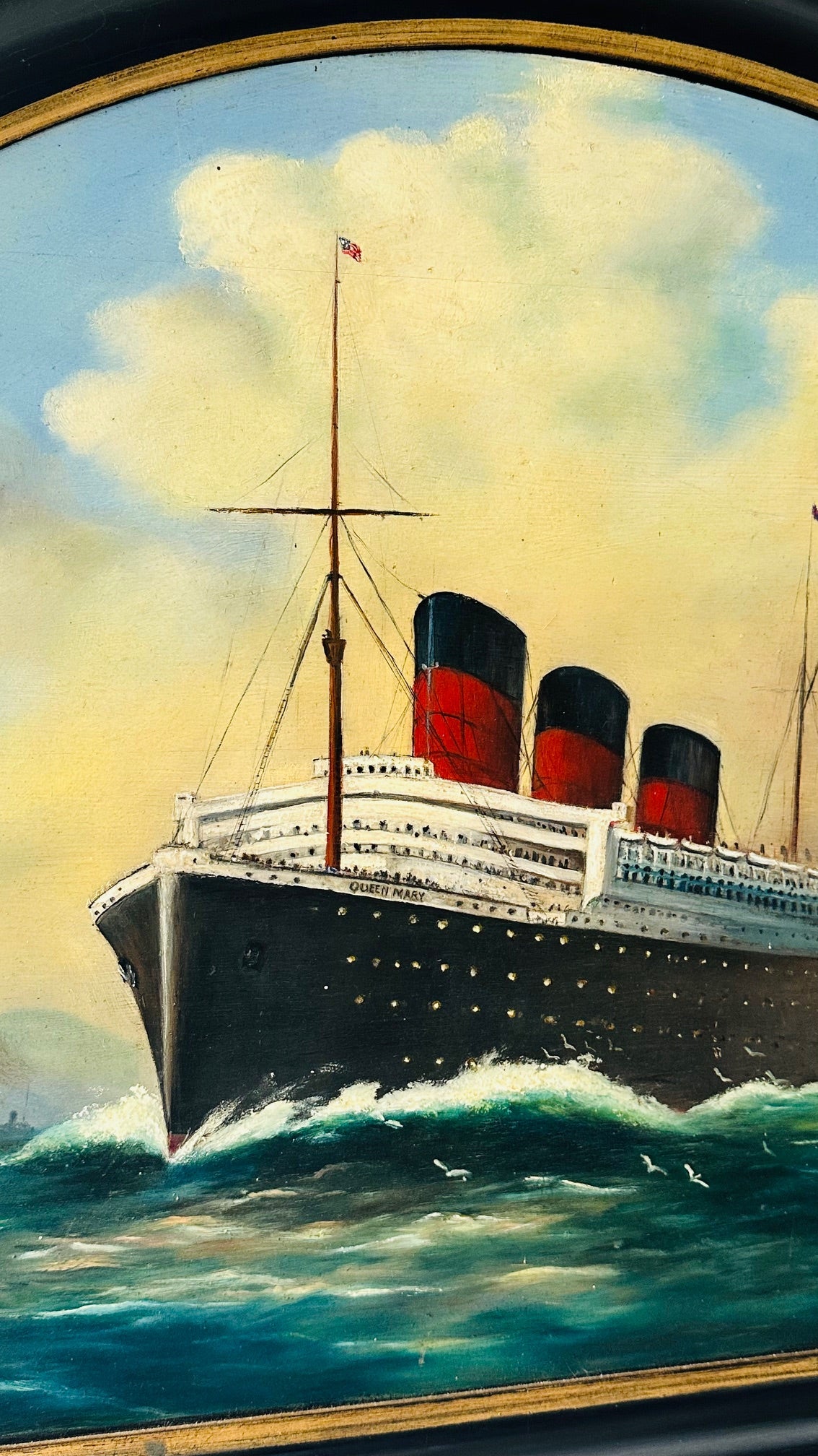 Oil on Board - Queen Mary Liner, Cunard, Signed