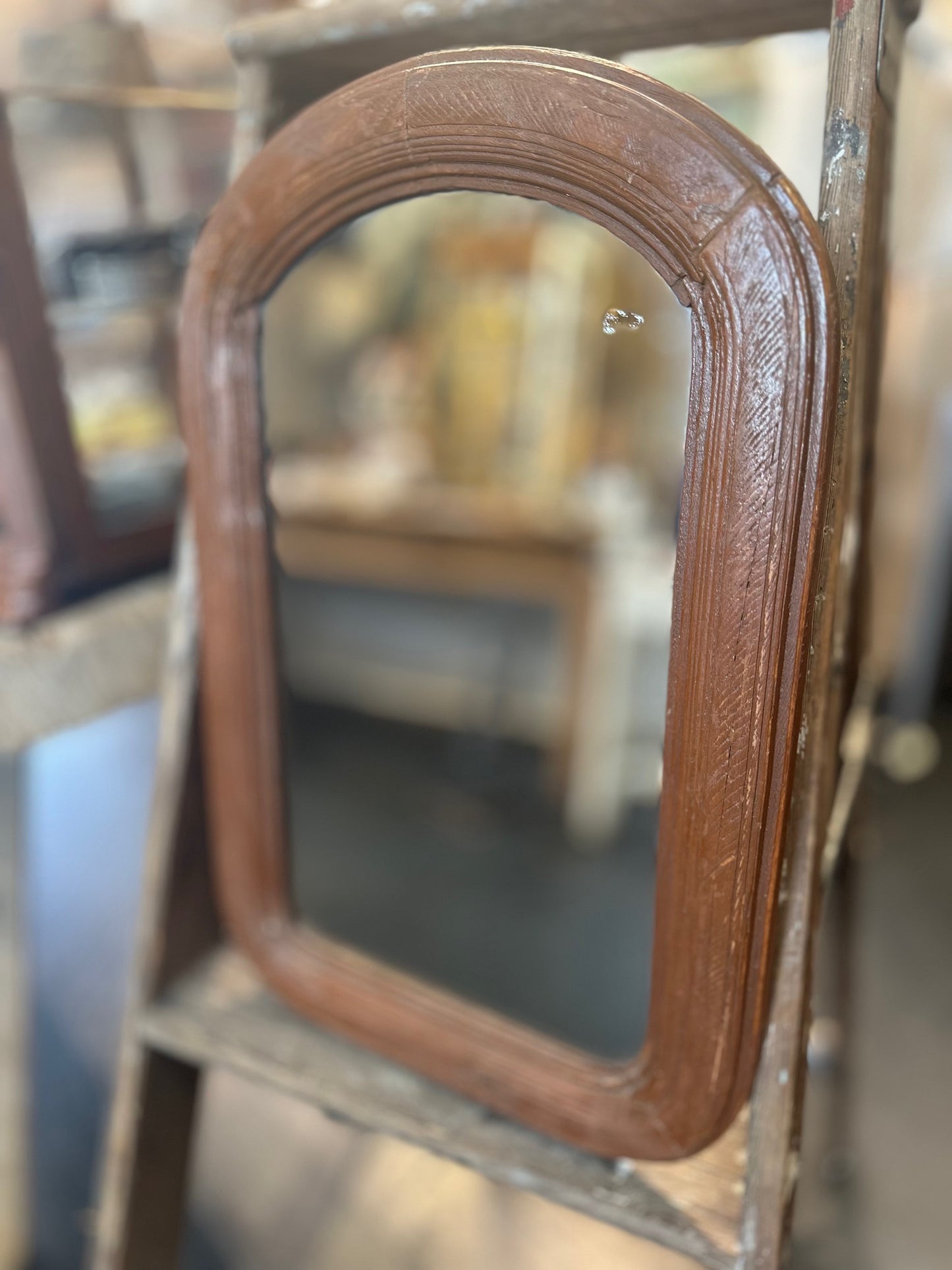 French 19th C Louis Phillipe Mirror in Rust Red Brown Paint
