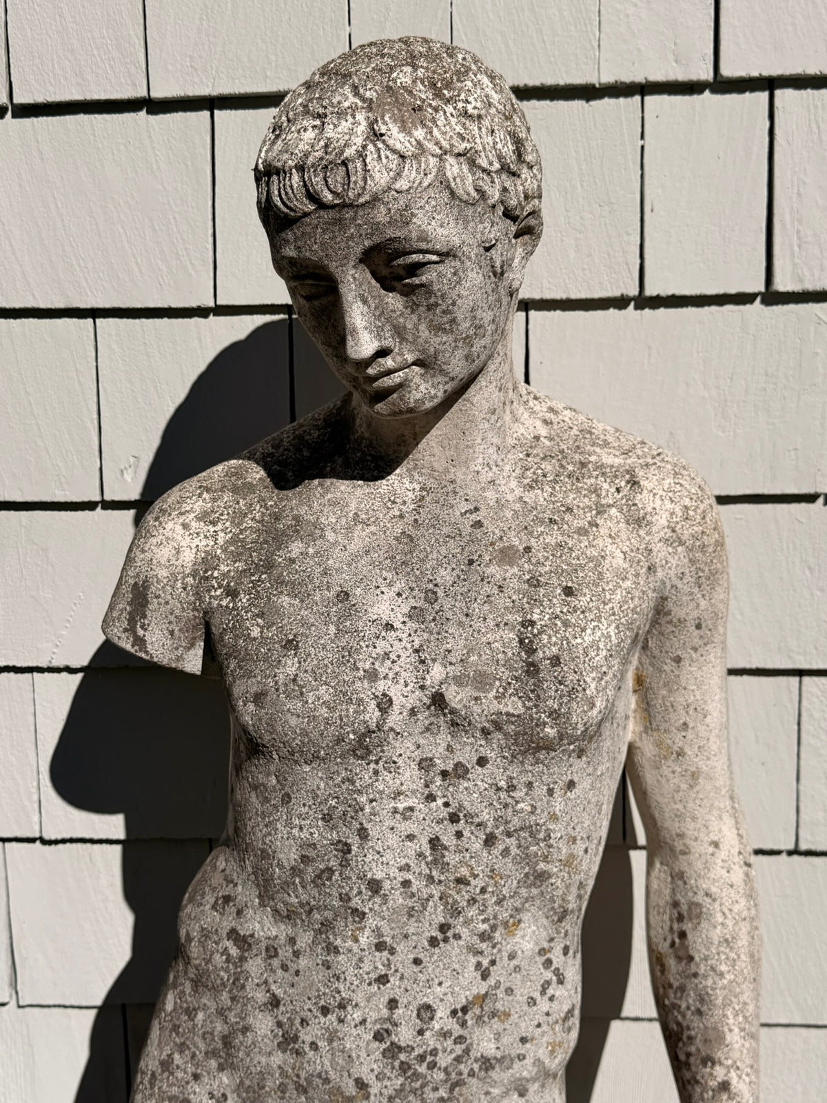 English Early 20th C Stone Statue of a Young Man in Classical Style
