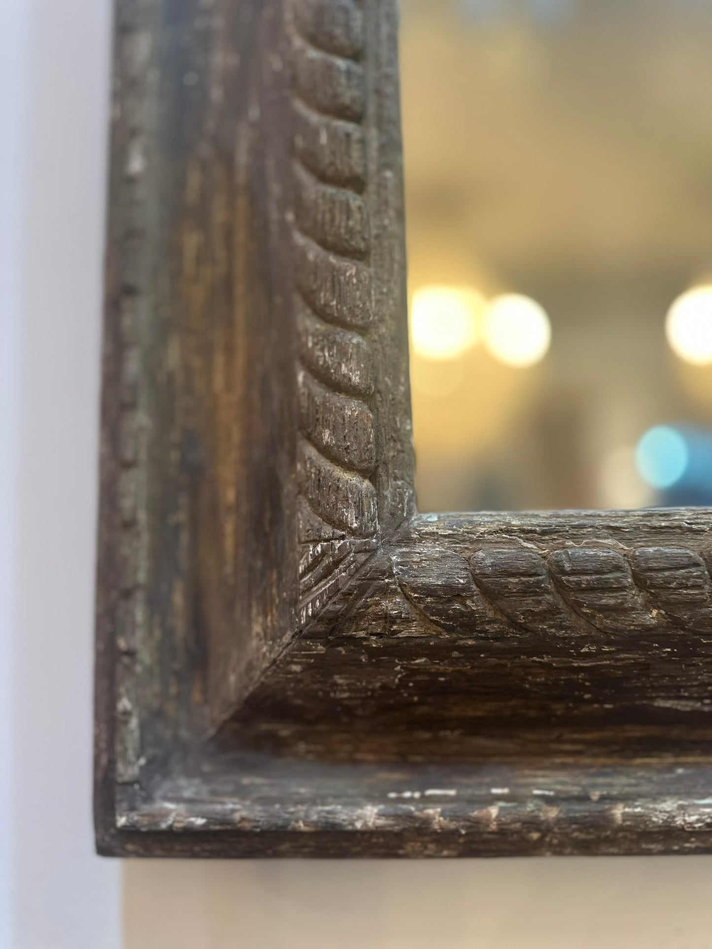 19th C Italian Pine Frame with Distressed Painted finish, New Mirror