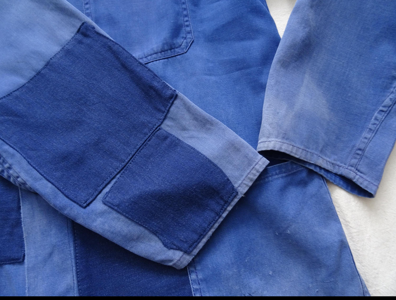 Vintage French Work Jacket with Patches in Indigo and French Blue