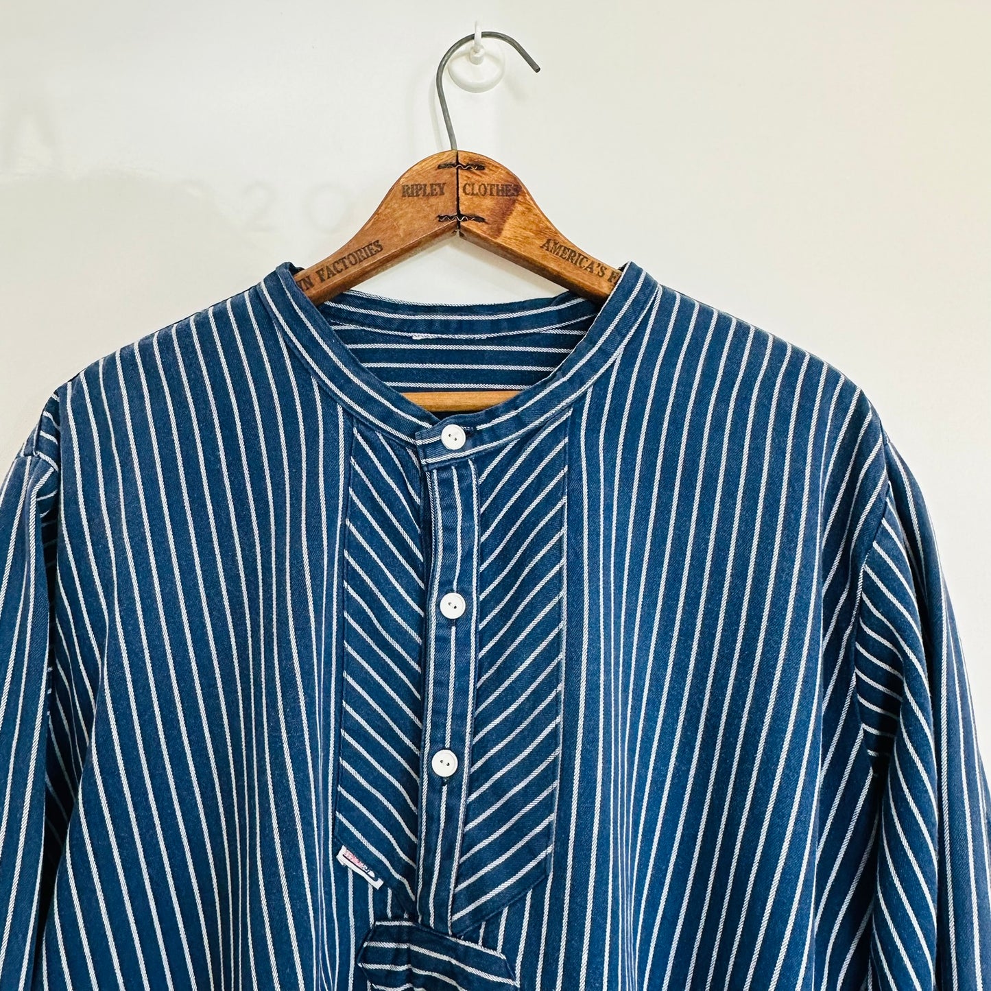 Blue and White Striped Cotton Chore Shirt, Vintage