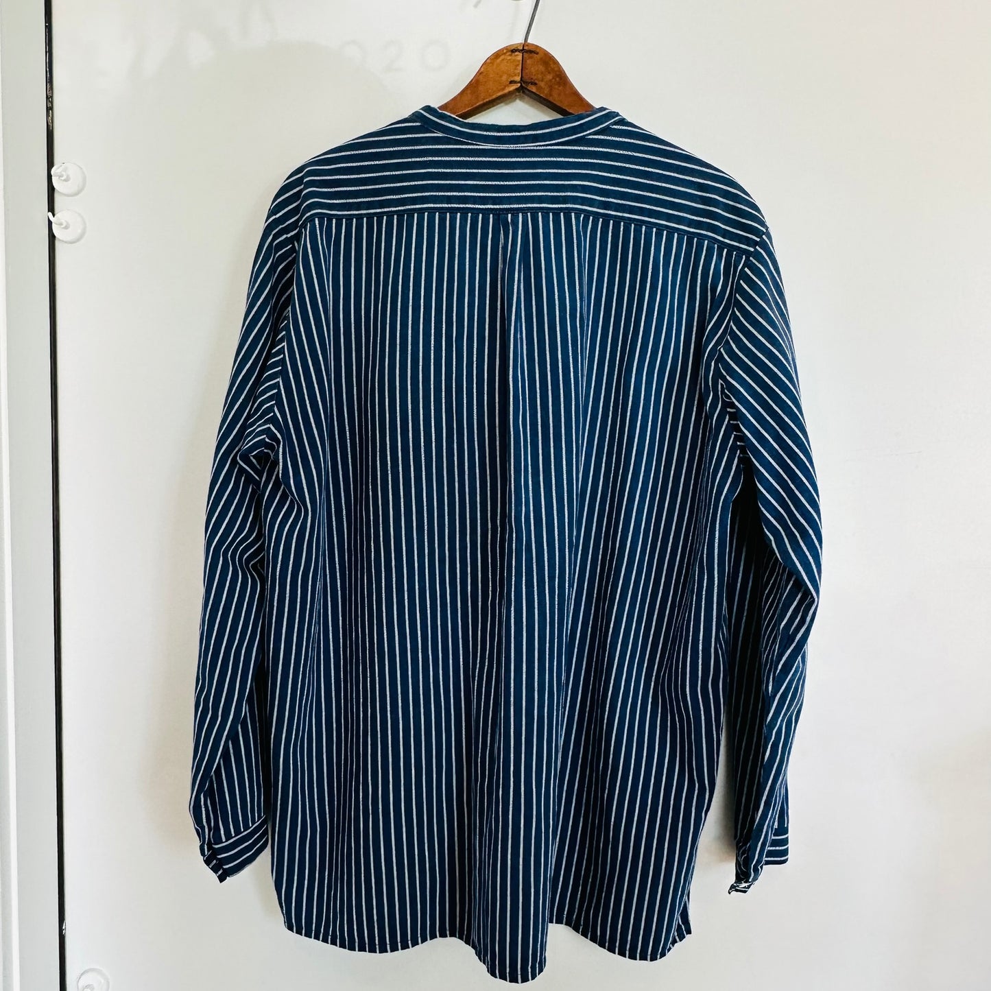 Blue and White Striped Cotton Chore Shirt, Vintage