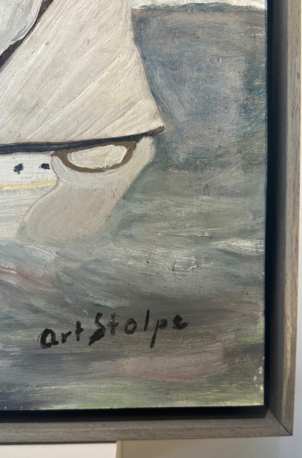 Folk Art Style Painting of a Frigate Ship Under Sail