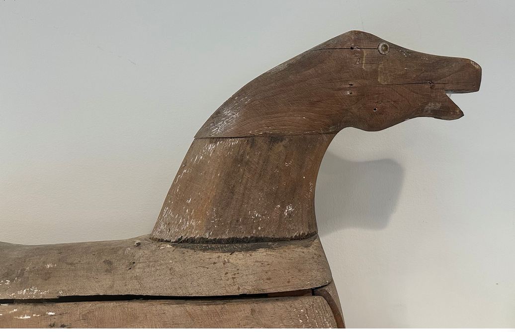 19TH C Pine handcarved toy ride along horse