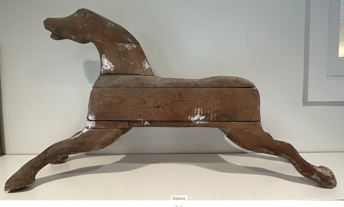 19TH C Pine handcarved toy ride along horse