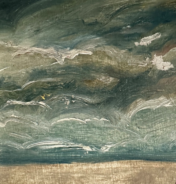 Small Oil on Board, Ship in a Storm, Dutch