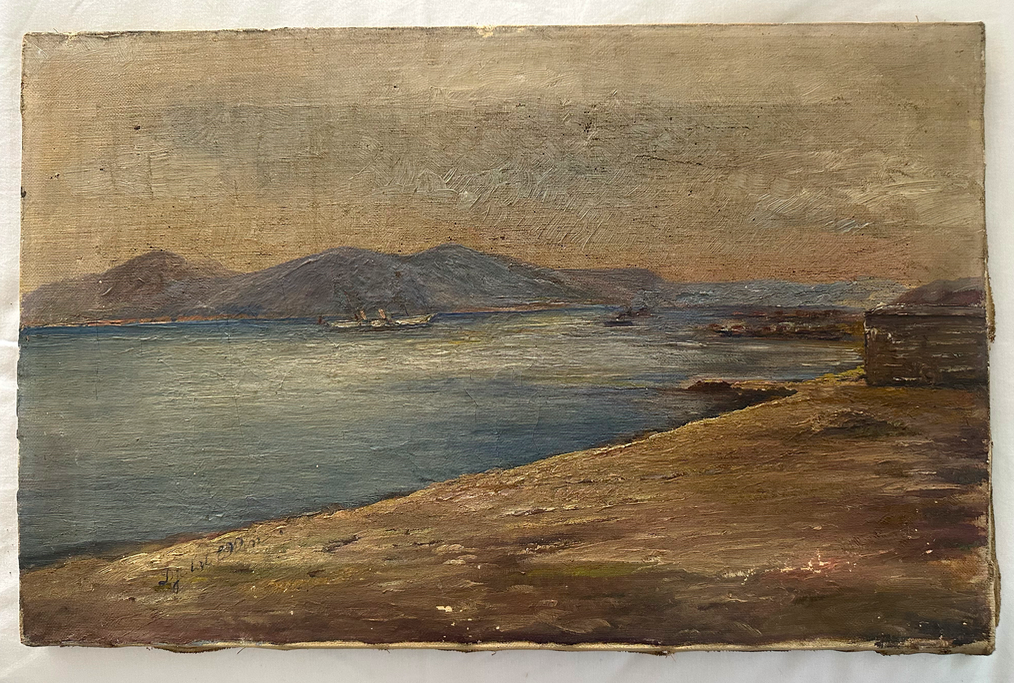 French 19th Century Oil Painting of a Lake & Beyond