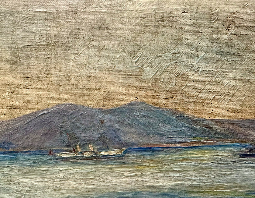 French 19th Century Oil Painting of a Lake & Beyond