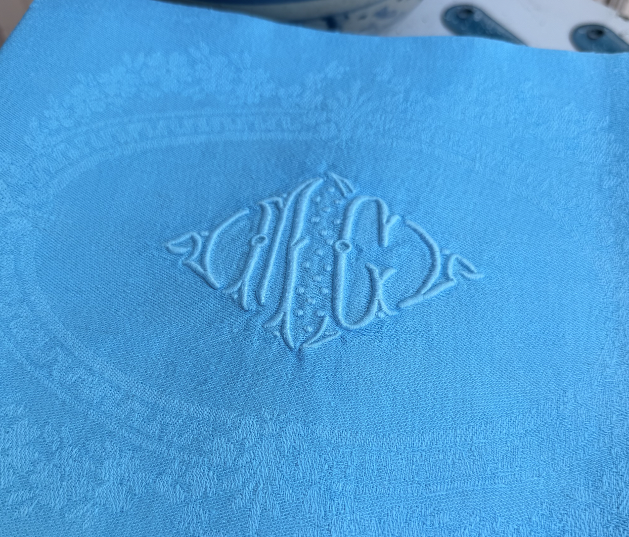 French 19th Century Large Table Napkins - Bright Blue MC