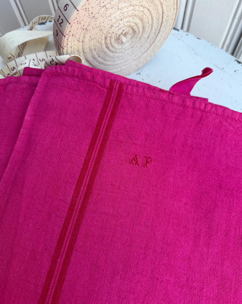 HOT pink French Linen Vintage Tea Towels