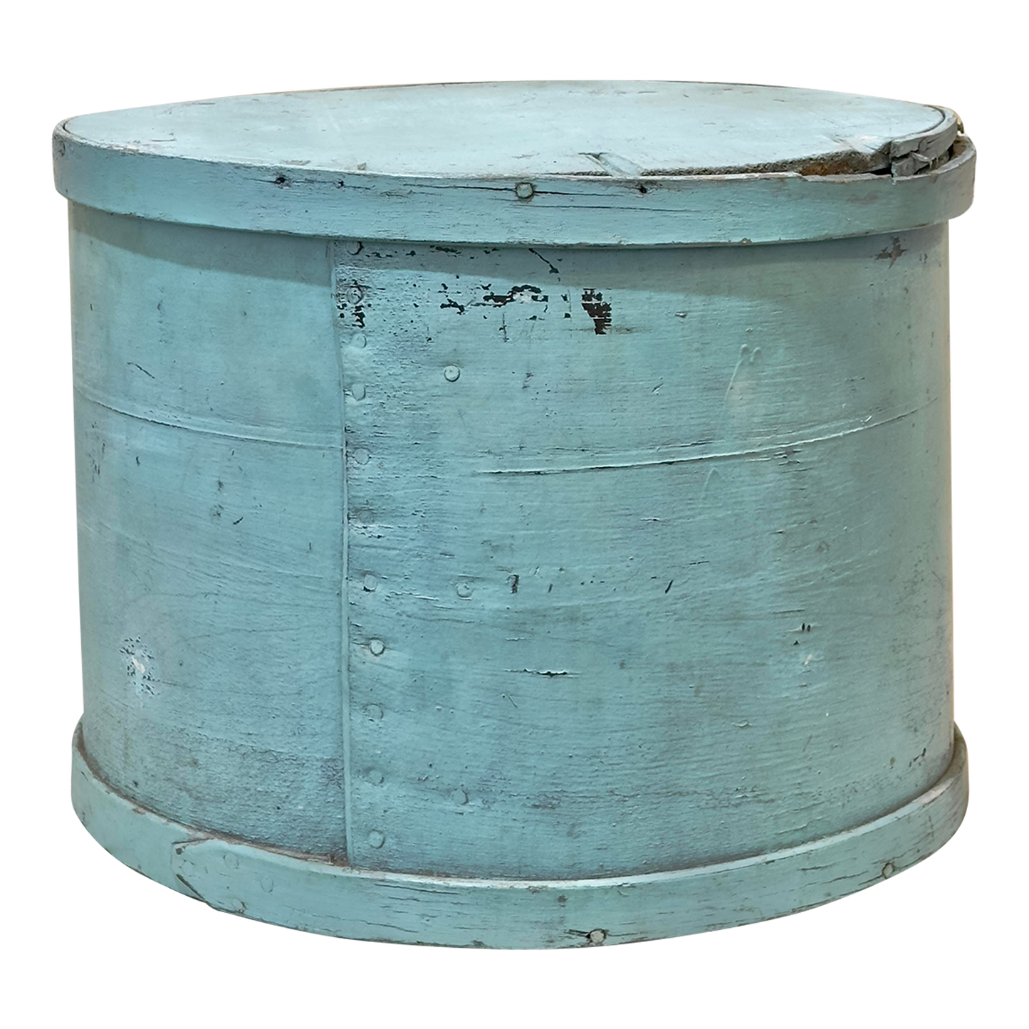 Large Round Wooden Container or Hat Box in Turquoise