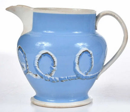 Rare English Mochaware Earthworm Pitchers, 2 available, 19th Century
