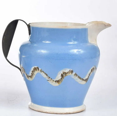 Rare English Mochaware Earthworm Pitchers, 2 available, 19th Century