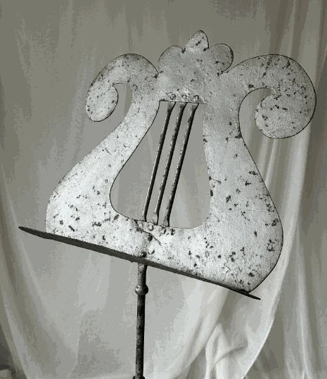 19th C Iron Music Stand in Old Silver Paint, adjustable height