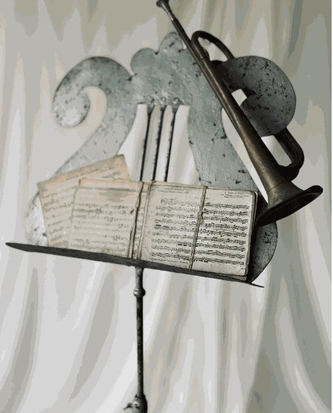 19th C Iron Music Stand in Old Silver Paint, adjustable height