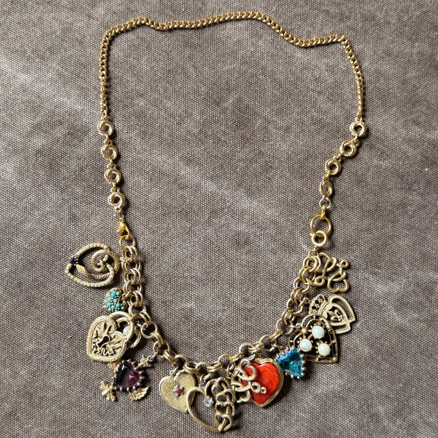 Vintage Gold Charm Necklace and Bracelet