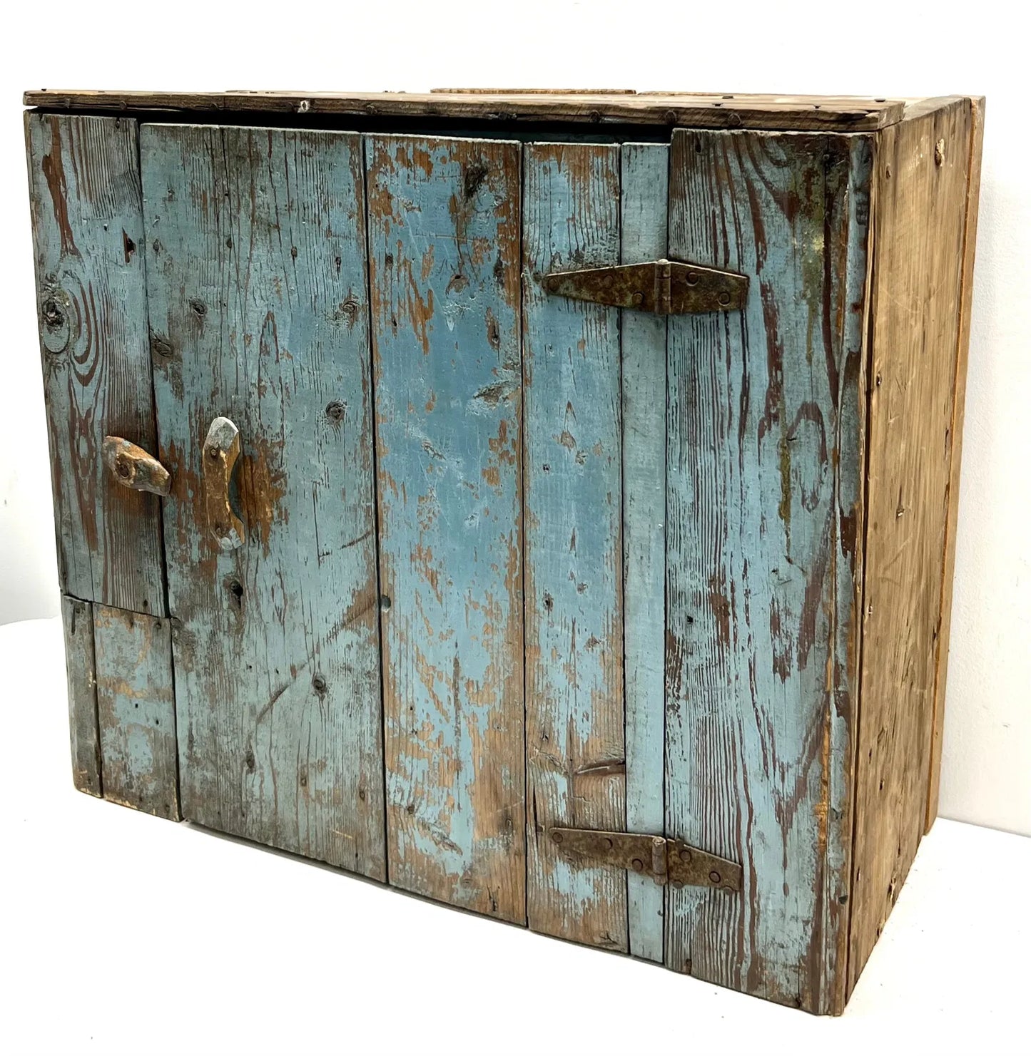 Primitive Wooden Country Cabinet With Blue Paint