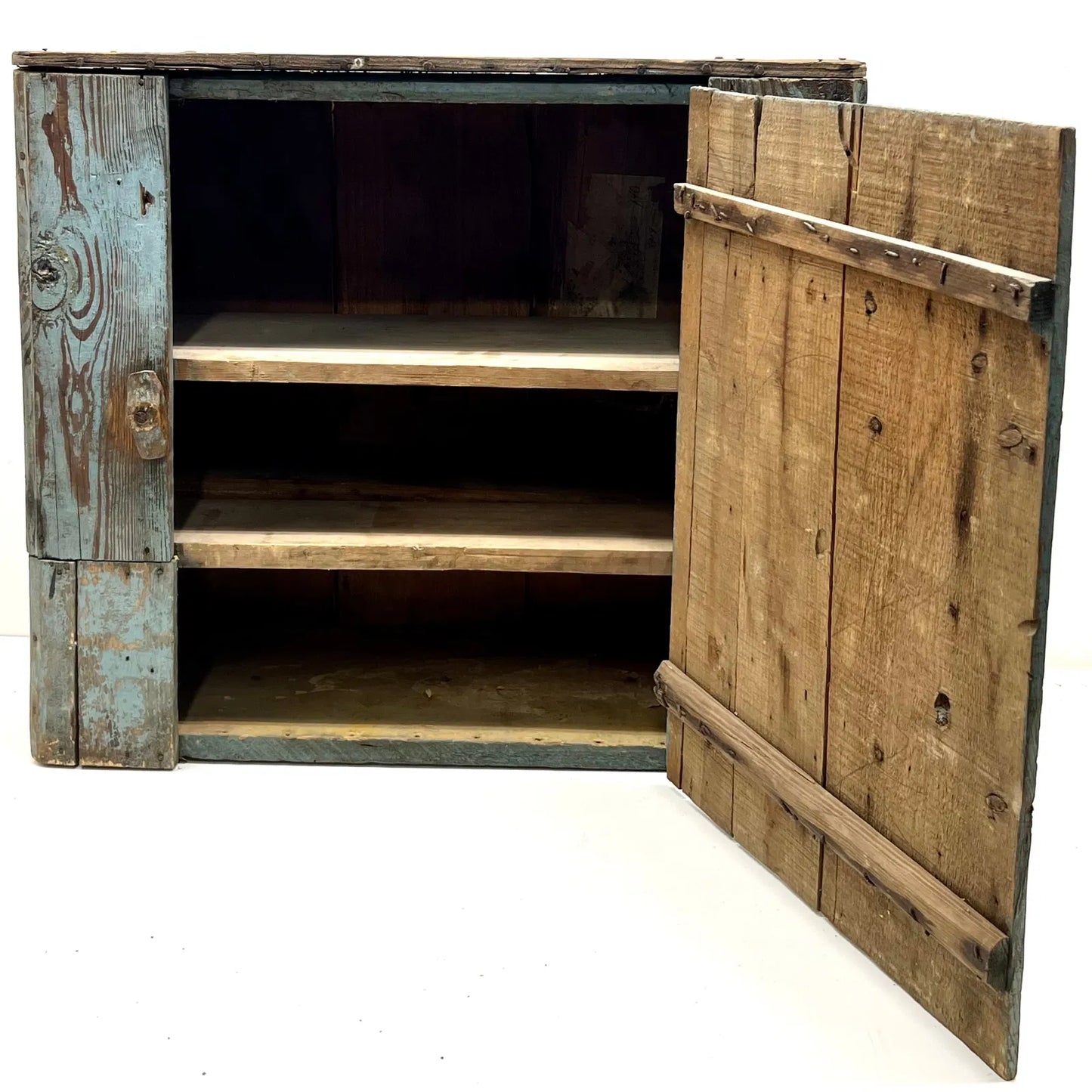 Primitive Wooden Country Cabinet With Blue Paint