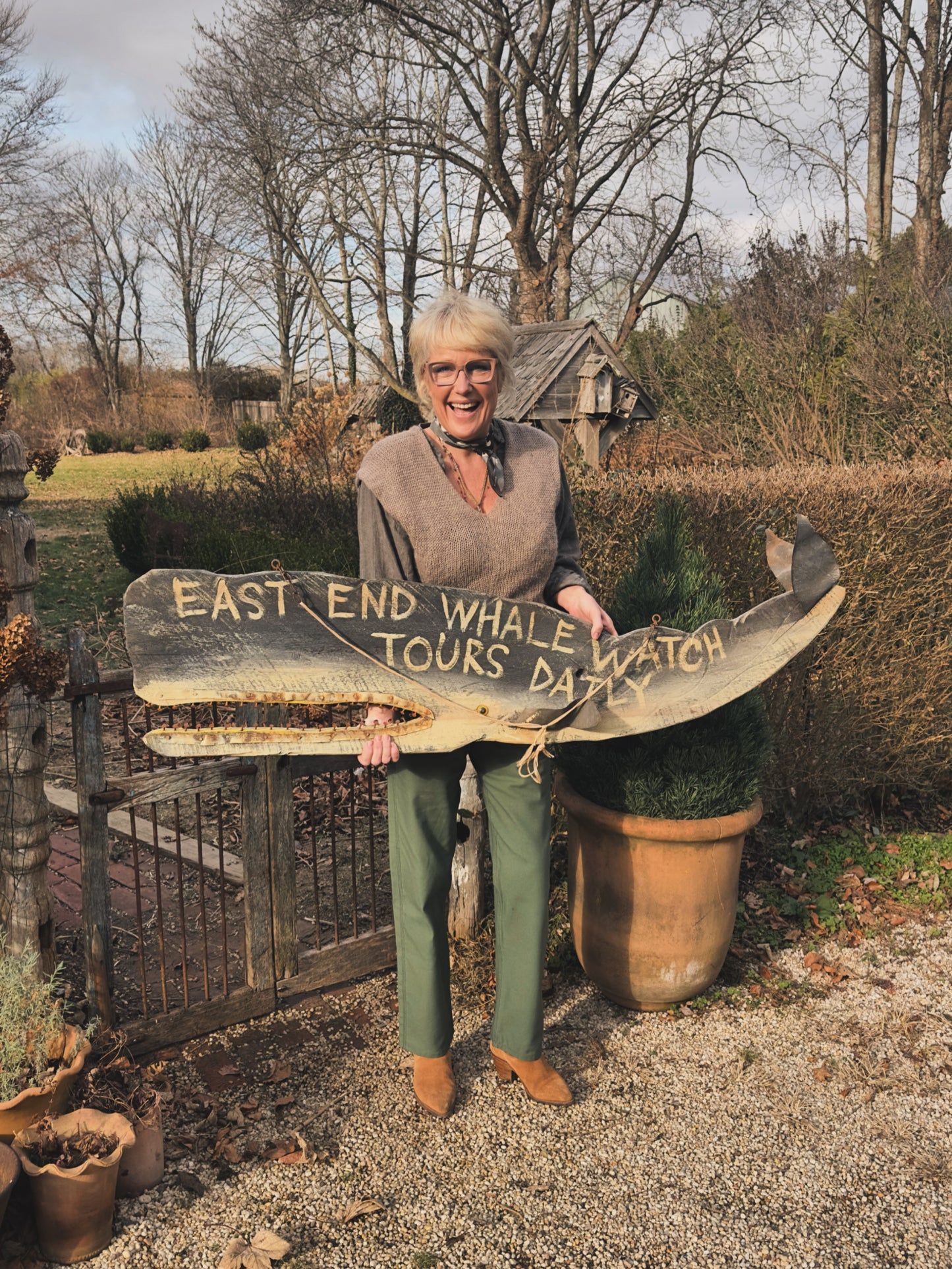 Folk Art Whale Watching Sign from Montauk c 1970