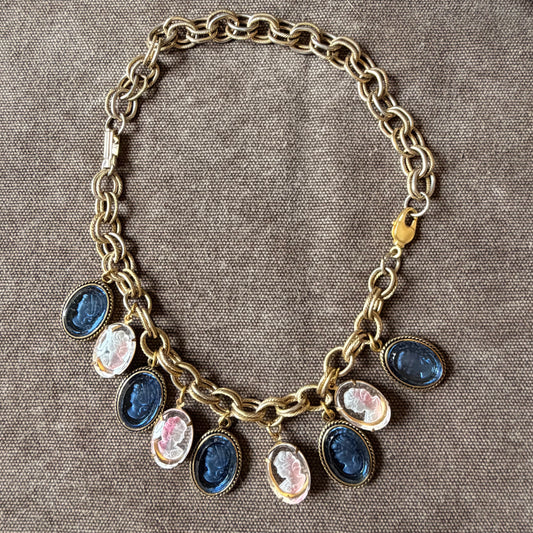 Vintage Gold Charm Necklane/ Bracelet with Glass Cameos