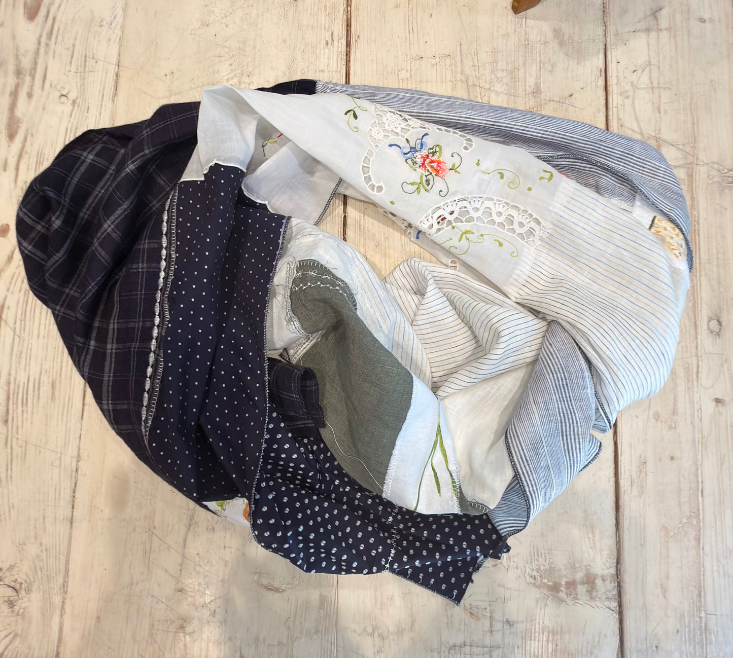 Patchwork Wraps, Scarves in Vintage Fabrics