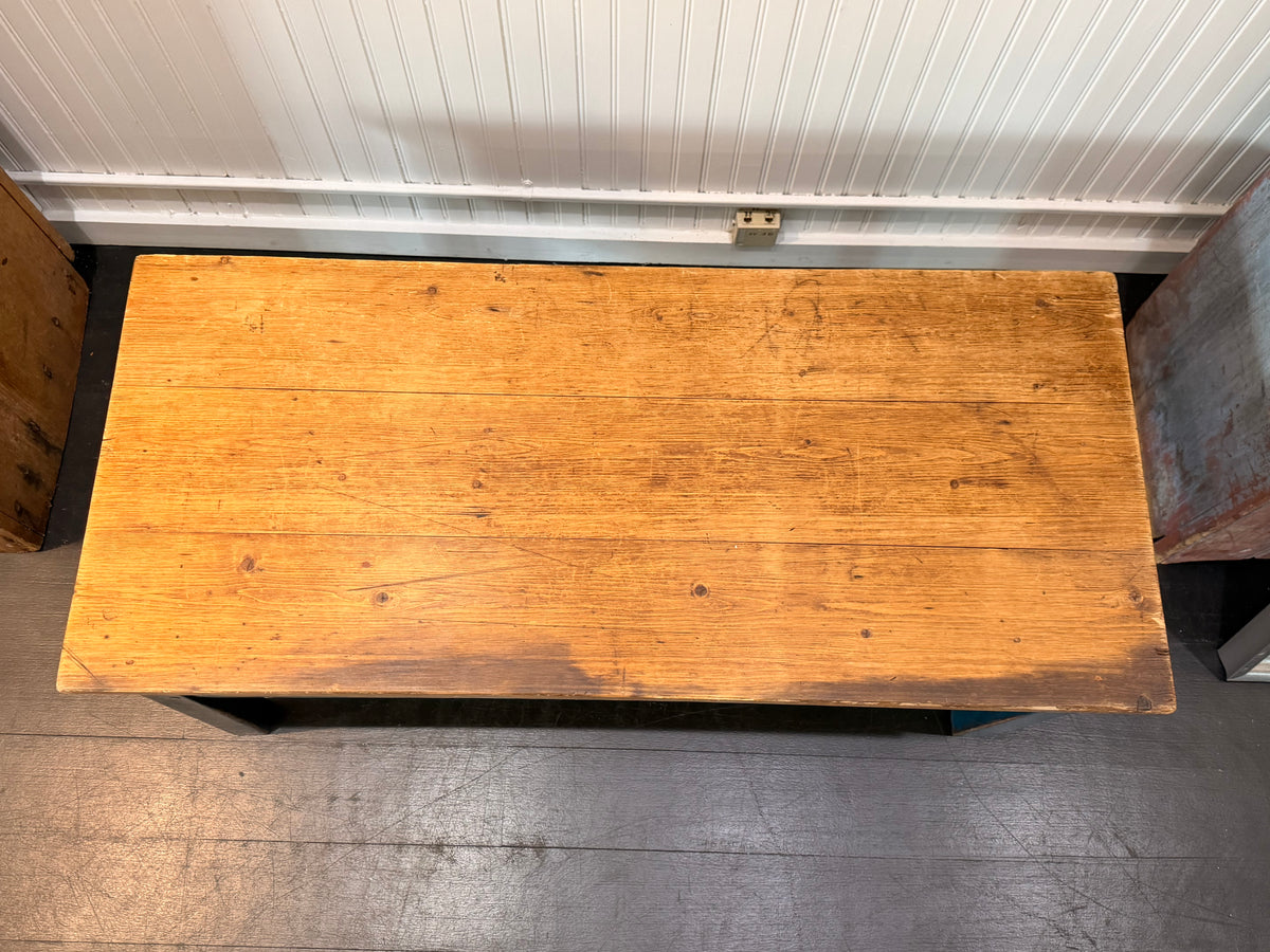 Vintage Pine Coffee Table with old Blue Painted Base