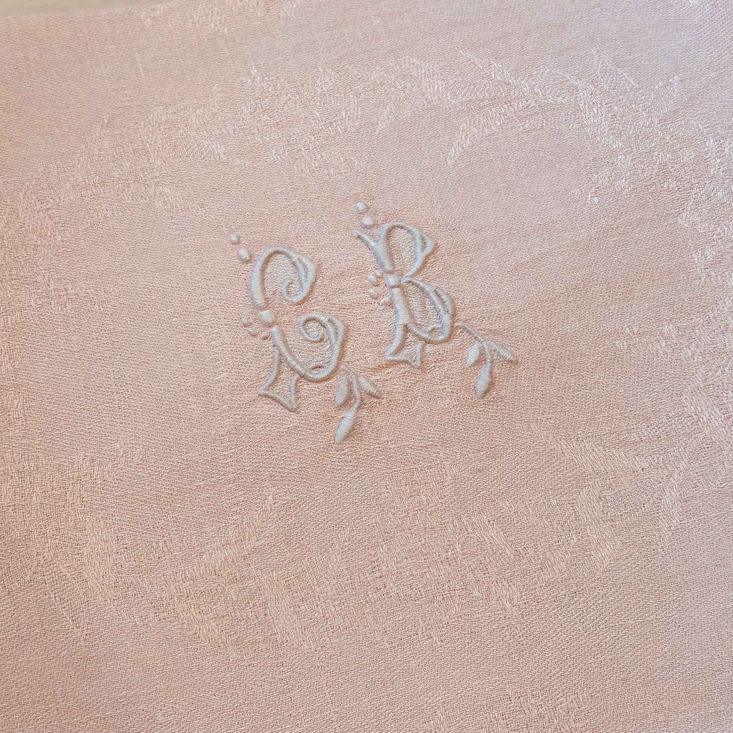 Large Vintage French Damask Napkins in Pale Pink