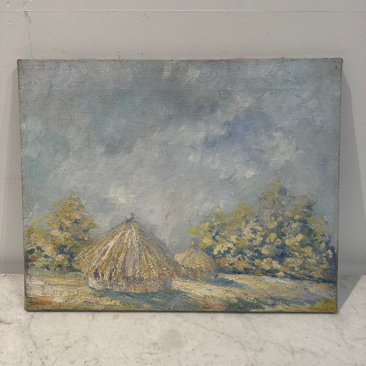 Exceptional Oil on Canvas. “ Hay Stacks” French 1900