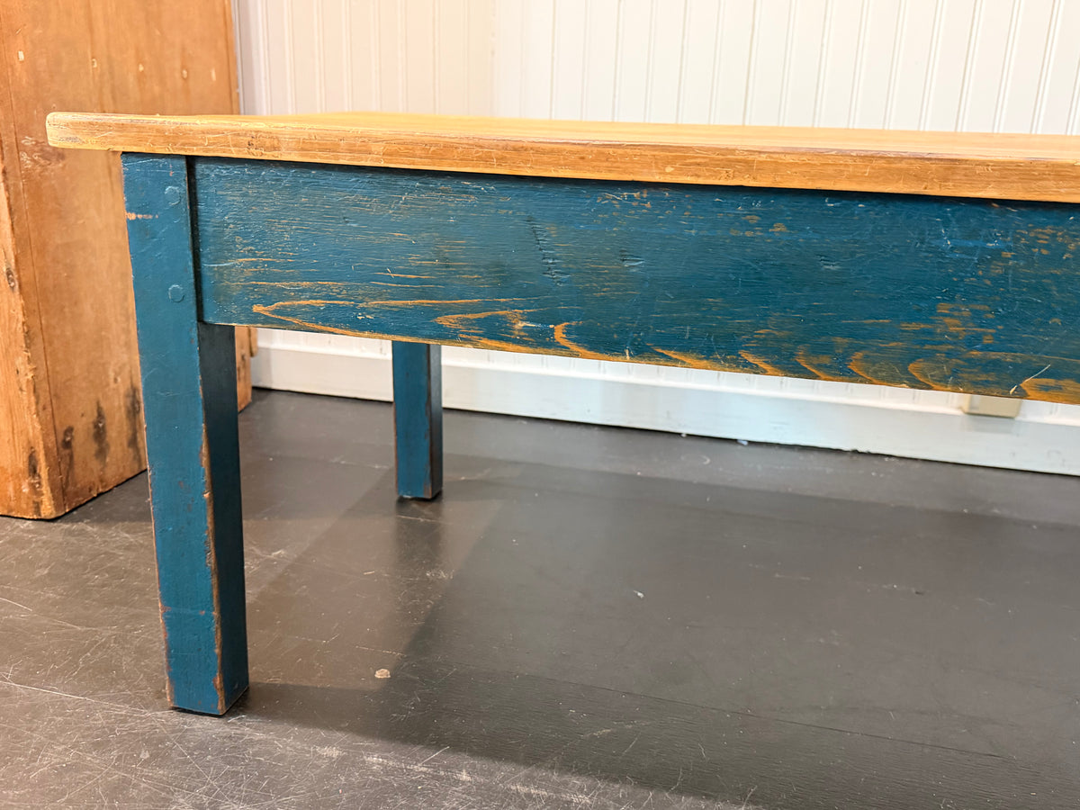 Vintage Pine Coffee Table with old Blue Painted Base