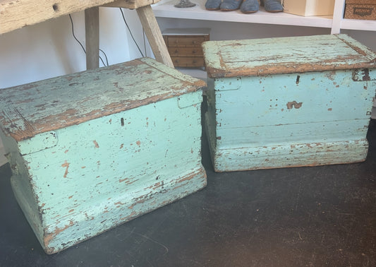 Pair English Painted Trunks, Side Tables