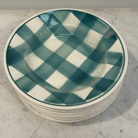 Set of 10 French Porcelain Bowls with Checked Design