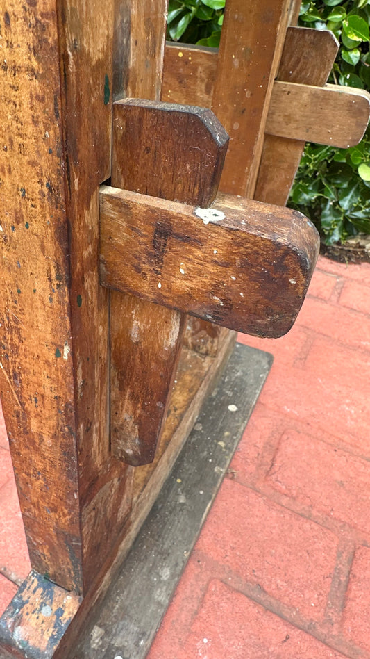 Vintage American work bench with splattered paint.