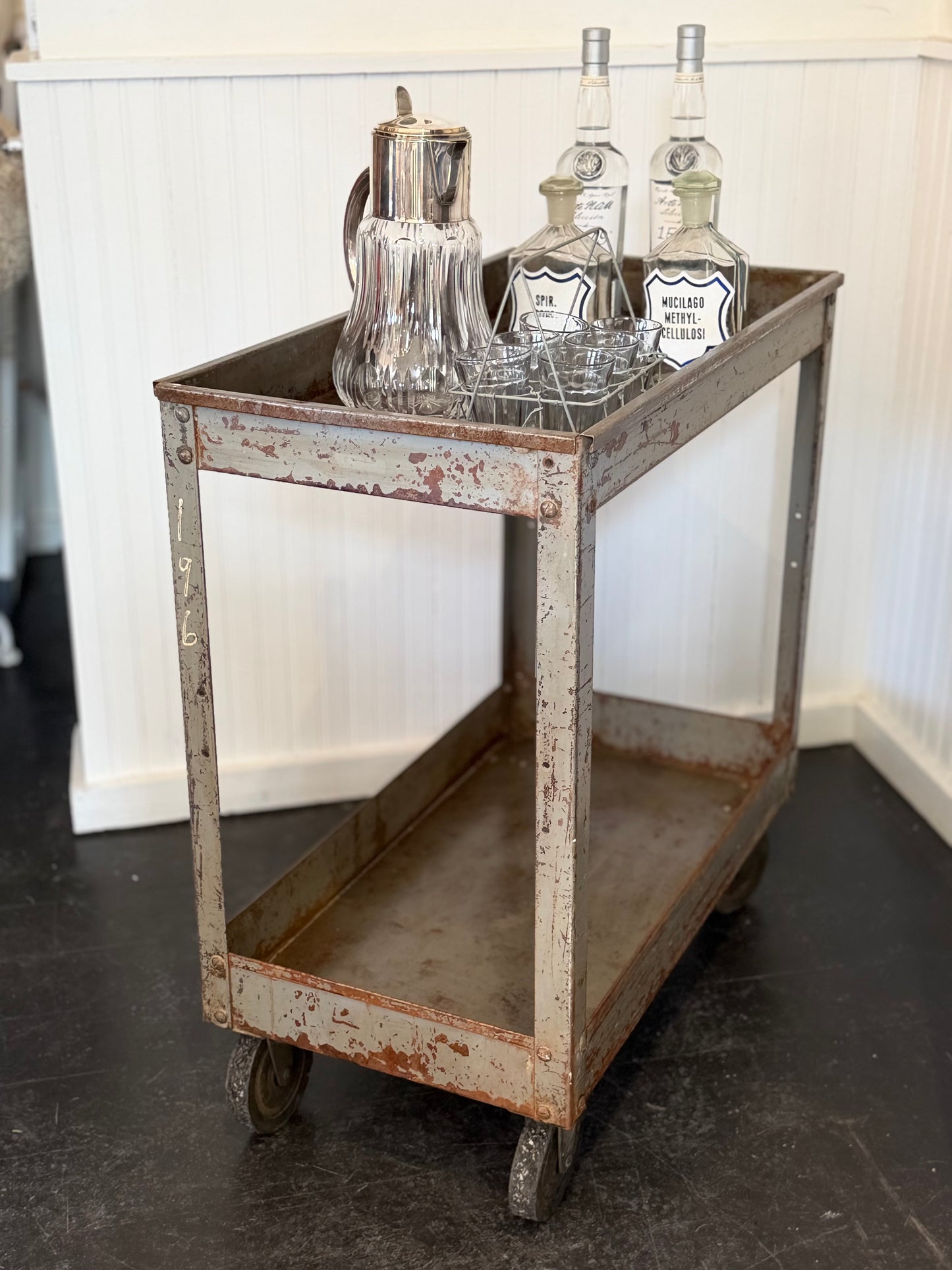 Vintage Metal Industrial Bar Cart