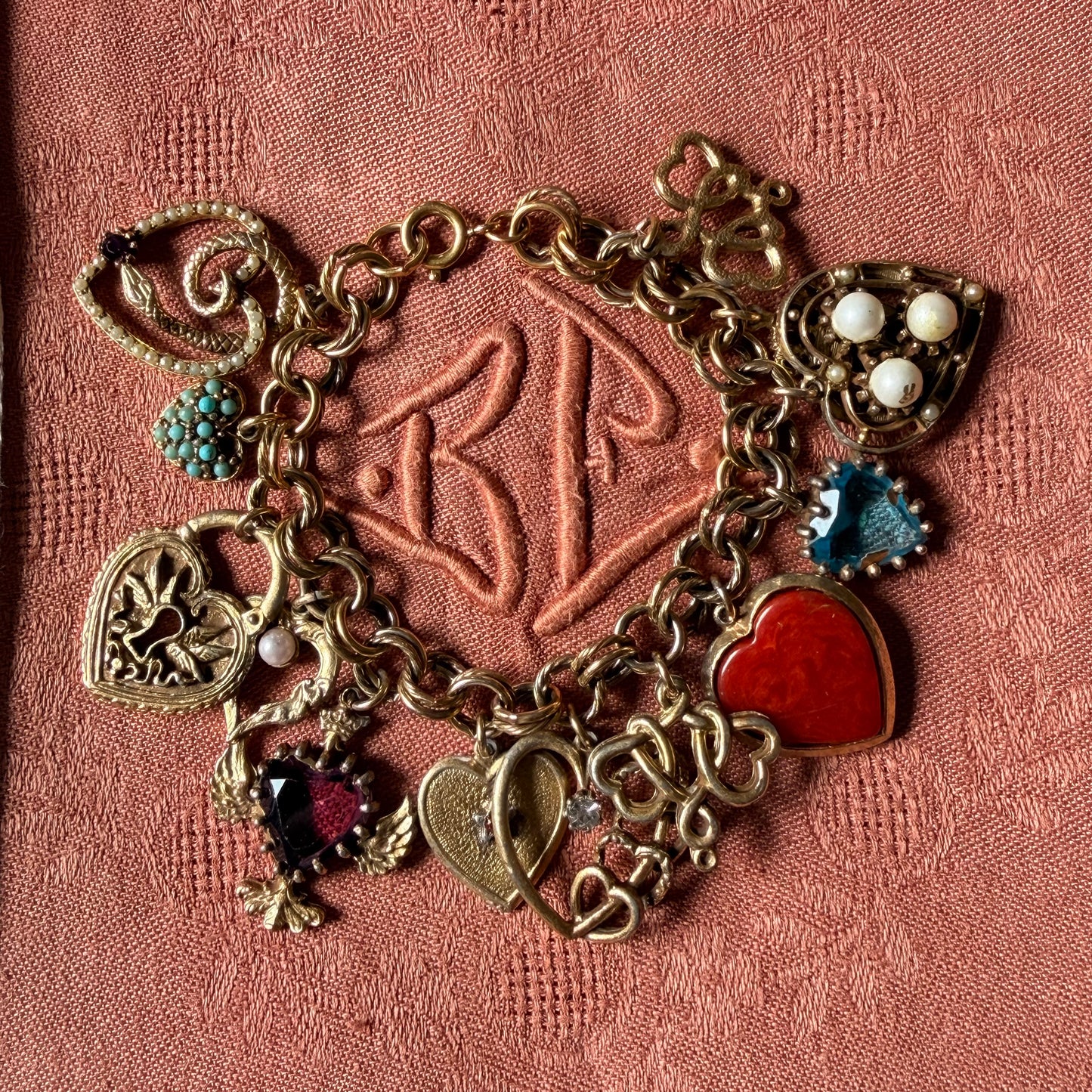 Vintage Gold Charm Necklace and Bracelet